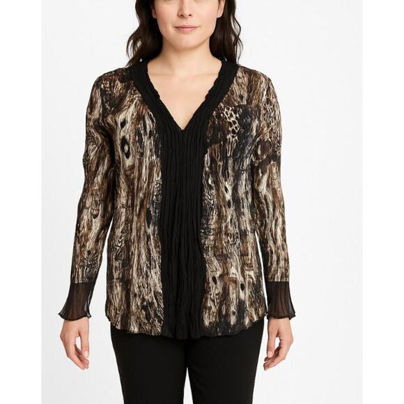 Alberto Makali blouse top crinkle material art to wear flowy cheetah print SZ M - Picture 1 of 12